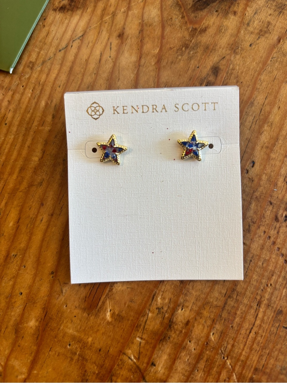 NWT Kendra Scott Cassidy Star Stud Earrings - Red White Blue Illusion Gold
